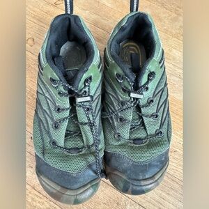Keen green/black/camo barefoot hiking shoes